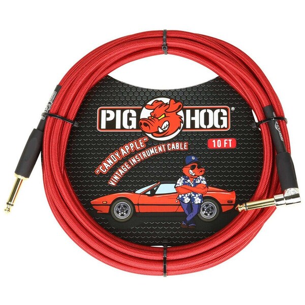 Galaga Pig Hog 0.25 - 0.25 in. 10 ft. Western RT Angle Instrument Cable, Candy Apple Red PCH10CAR - main